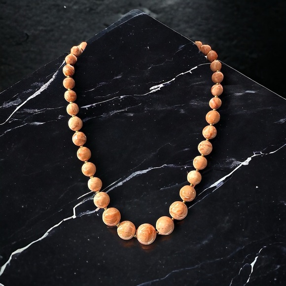 Vtg Signed Joan Rivers Peaches & Cream Graduated Glass Pearl Bead Necklace 24” - Picture 1 of 14